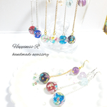 和柄お花硝子ピアス.イヤリング