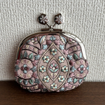 がま口ぺったんこ小銭入れ　インド刺繍リボン 　エキゾチックピンク【G-89】