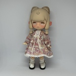 オビツ11服 　長袖ribbon 柄ワンピース　ピンク
