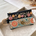【インド刺繍リボン】ハンドメイド　カラナビ　ポーチ　レザー　ファスナー