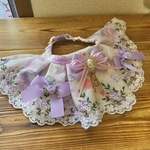 犬・猫の首輪　26～29　cocoちゃんフリルチョーカー　丈9.5センチ・限定2個で終了・薔薇刺繍チュールレース重ね仕様・ライトパープル・アリス柄・