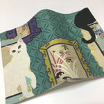 ブックカバー 文庫本サイズ   猫と絵画 グリーン