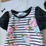 90*ストライプ＆リボンの丸襟Ｔシャツ（アウトレット）