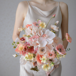 【 受注生産 】スプリングフレッシュのブーケ | 造花ブーケ　ウェディングブーケ　持ち込みブーケ　アーティシャルフラワー　ピンク　オレンジ コチョウラン　かわいい ナチュラル　高級造花　おしゃれ