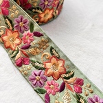 グリーン☆インド刺繍リボン 