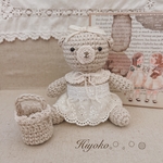  【再開sale】くまさん(つけ襟・ギンガムベージュ・あみぐるみ)