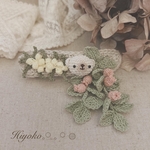 【再開sale】くまさんと草花のバレッタ(かぎ針編み)