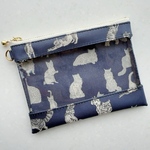 再販2♡リバティC&S「ミャオウ」（すみれグレー）クリアフラットポーチ コンパクトサイズ ♪ラミネート♪PVC♪14㎝ファスナー♪猫♪ねこ♪ネコ♪猫の日♪プレゼント