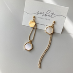 hexagon shell asymmetry ∵ 六角シェルアシンメトリーピアス ステンレス ゴールド ボールチェーン お呼ばれ