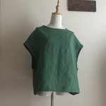 SALE フレンチリネンバイオウォッシュ加工（グリーン）で作ったゆったりベスト