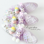 🐣🐰 dreaming Easter  ✵ ベビうさちゃんになりたいクマさんとイースターエッグのヘアクリップ ※金具の向き固定  