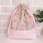 ハンドメイド 巾着 * 給食袋 コップ袋 女の子 リボン 花柄 ピンク