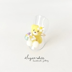 🥚🧸🌼🌿Teddy bear ring ✵ 菜の花畑みたいな幸せの黄色いクマちゃんとイースターエッグの指輪  《 Happy yellow 》フリーリング   くま 