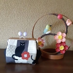 [ご予約品] ハンドメイドがま口財布２点黒猫と花