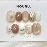 淡色シナモンMIX  🥨🍨🍂  サイズオーダーネイルチップ/チビ爪/短爪/ベリーショート/マグネット/淡色/ホワイト/アイボリー/ブラウン/お花/普段使い/お洒落