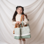 【特集掲載】入園入学2点セット　レースフラワーXグリーンXフリル(レッスンバッグ／シューズケース ／入学セット／入園セット／小花柄／保育園／幼稚園／小学校／オーダー