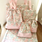 【6点セット】女の子通園グッズ　入園入学準備Pink rabbit floral ウサギとお花