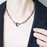 金属アレルギー対応! リッチブラック＊リンクチェーンのシンプルマンテルネックレス◇ユニセックス/サージカルステンレス316L