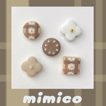 【準備中】美濃焼 タイル 花 フラワー チェック ブラウン パール チョコレート ピアス イヤリング