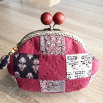 パッチワークの木玉がま口(赤)