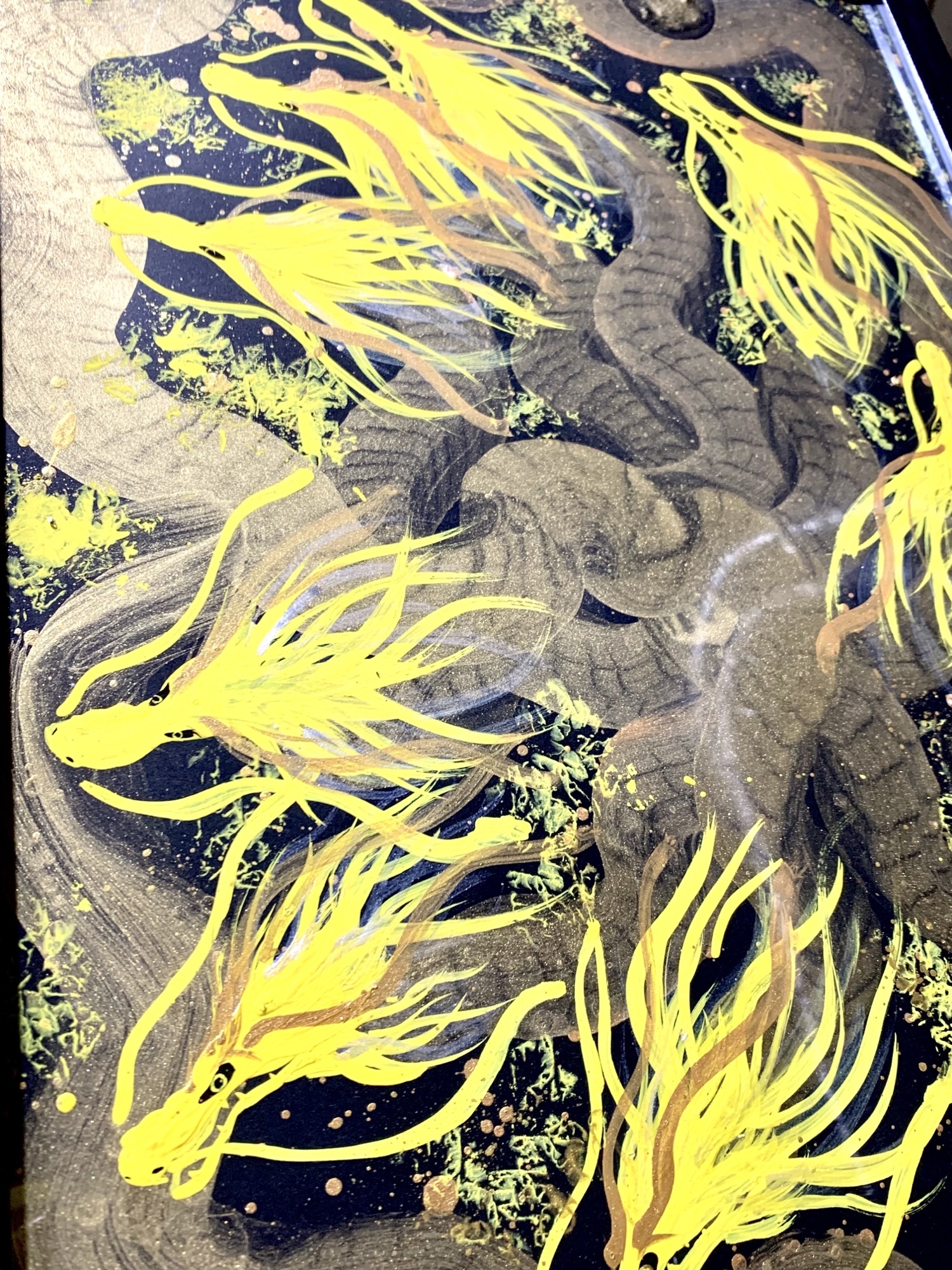 九頭龍大権現】 開運 置物 龍神 アート 絵 一筆龍 イミラック隕石