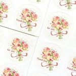 透明水彩画「オレンジの花束　イラストシール」丸シール48枚 サンキューシール ラッピング　バラ　チューリップ　フワラー　花　春　入園入学　ウェディング　結婚式　母の日　ラッピング　お名前シール