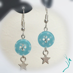 可愛い水色のボタン＆星チャーム★シルバー★ピアス★ハンドメイド