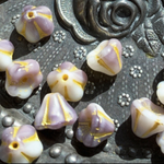 【6コセット】JIRI＊IVANA#czech beads#チェコビーズ　bellflower 8✖️6㍉ irregular mable white＊lavender/yellow