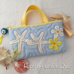 ヒトデとプルメリアの持ち手付ポーチ　ペンケース　3DSLL　ハワイアンキルト⑧