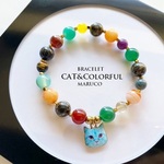 BL390-1272カラフルストーンCIRCUS+猫 17㎝*天然石ブレスレット  [送料無料]　