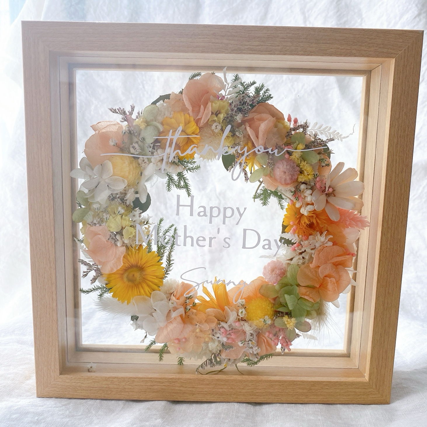 母の日 文字入れ選択 名入れ フレーム入りフラワー リースプリザーブド