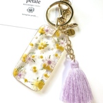 一点物💐ミモザ×パープル花柄キーチャーム　　
