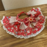 犬・猫の首輪　24～27　cocoちゃんフリルチョーカー　チューリップ・赤・花柄・姫