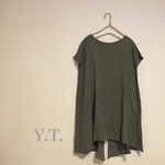 Dark green 手染めリネン フレンチチュニック