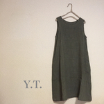 Dark green 手染めリネン ノースリーブワンピース