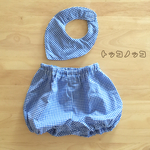 《再販》たっぷり丸いかぼちゃパンツとお揃いスタイ〜爽やかブルーのギンガムチェック〜 