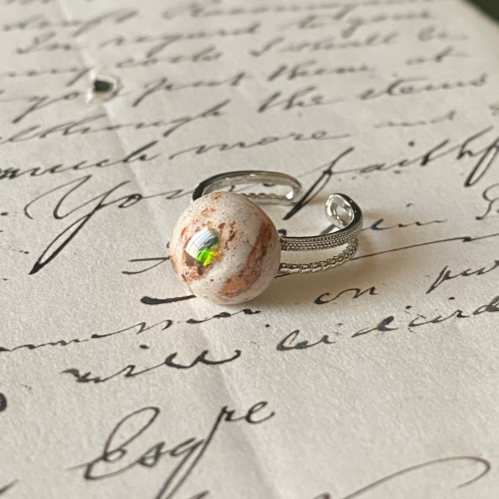 ⭐︎ハンドメイド作家様　カンテラオパール　ハートシェイプリング　天然石 ⭐︎ハンドメイド作家様 カンテラオパール ハートシェイプリング