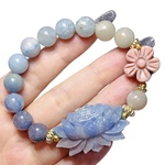 トロレアイト×蓮 ピンク アマゾナイト  天然石 パワーストーン ブレスレット 花 内径約16cm 10mm