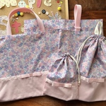 入園入学５点セット リボンリバティ柄 パープル×ピンク⭐︎