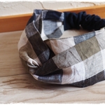 ＊　リネンブロックチェック　クロスヘアバンド　＊