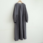 リネン100％サイドギャザーワンピース　グレー