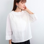上品♪ボトルネックリネンブラウス＜長袖＞ 2サイズ　ホワイト　0381WH