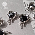 【2pcs】溶けたハート メルティ シルバーメタルチャーム ブラック