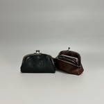 姫路レザーmini mini親子がま口財布◆アーチ型　黒　minisize コンパクト　カード入れ　名刺入れ