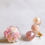 ピアス イヤリング イヤーカフ かすみ草 淡水パール パープル ピンク 花 パール 