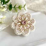 ビーズ刺繍ブローチ（lace/ライトローズ）