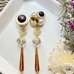 ヴィンテージボタンとチャイナ風2wayアクセサリー ピアス orイヤリング 大ぶり 中華 プレゼント 贈り物 ギフト　結婚式