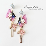 🦋🌸 Butterfly series ✵ 蝶と夜桜の耳飾り  ピアス  イヤリング  