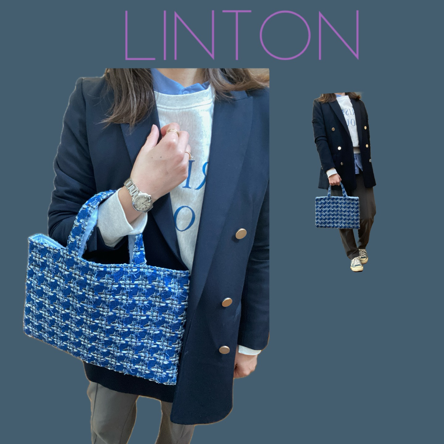 LINTON - 高級 リントン シャネルツイード ツイードバッグ