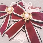 フレッピーハートリボン♡ヘアクリップ(ボルドー×ホワイト ショート)ロリータ メイド コンカフェ 量産型 地雷 プレゼント ギフト 推し活 入園 入学 ツインテール 病みかわ ヘアメ 可愛い